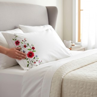 Vỏ gối 50x70 trắng thêu hoa và bướm mới